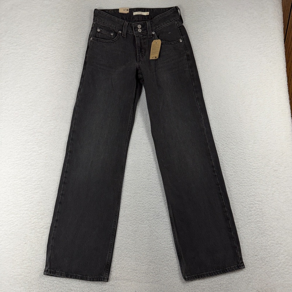 Levi's Women's Black Charcoal Wash Superlow Straight Jeans Size 24 (25x30.5)